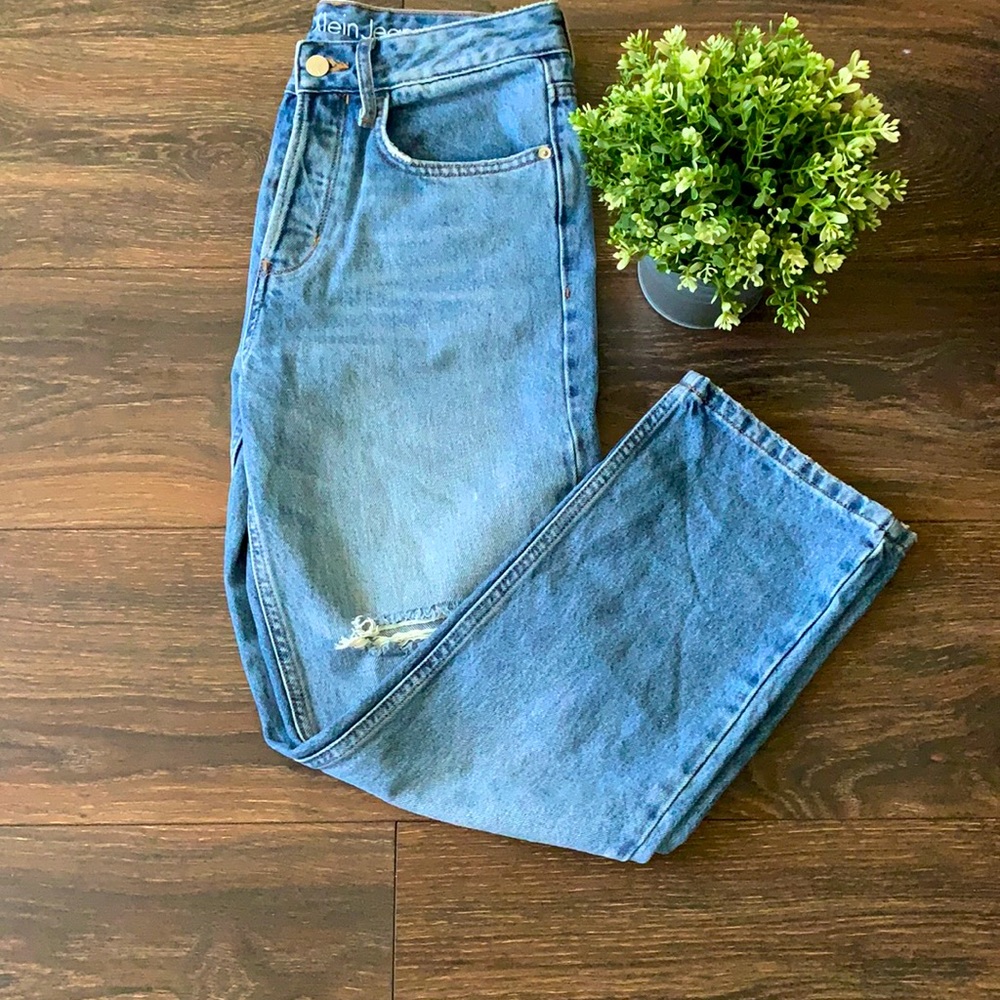 Calvin Klein High Rise Cropped Distressed Mom Style Jeans